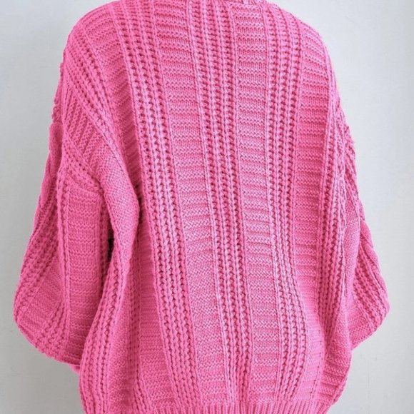 Cable Knit button down Pink Sweater Cardigan - Picture 3 of 4